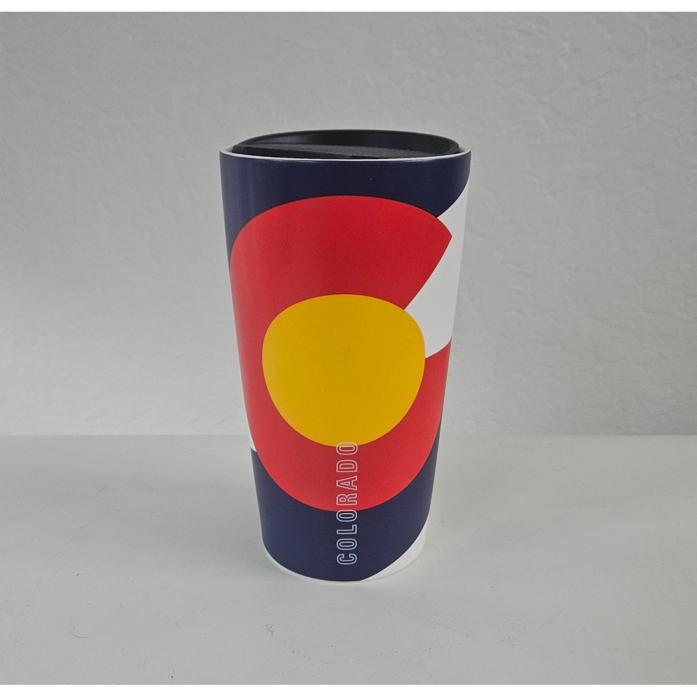 Starbucks Colorado Flag Ceramic Travel Mug 12 Oz Double Wall Coffee Cup Tumbler